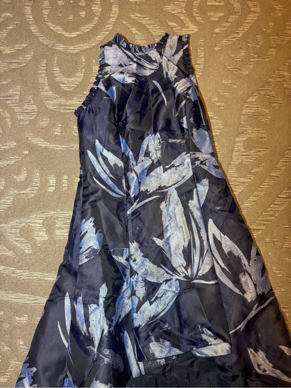 Adrianna Papell Navy and Light Blue Floral A-Line Dress